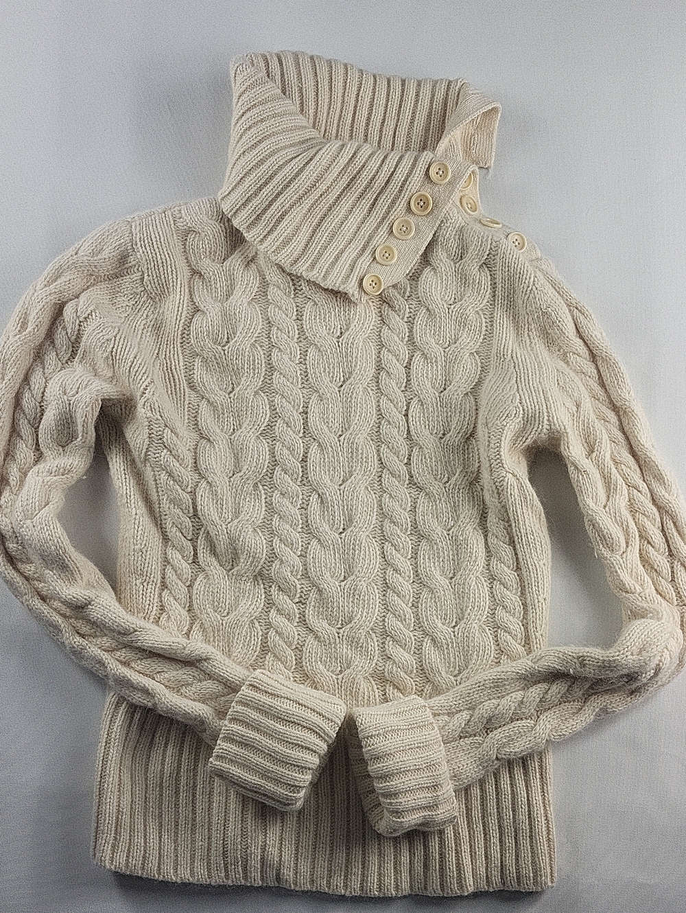 Banana Republic Cream Cable Knit Button Turtleneck Sweater Size M
